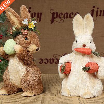 Easter Straw Rabbit Handicraft Desk Bunny Ornament for