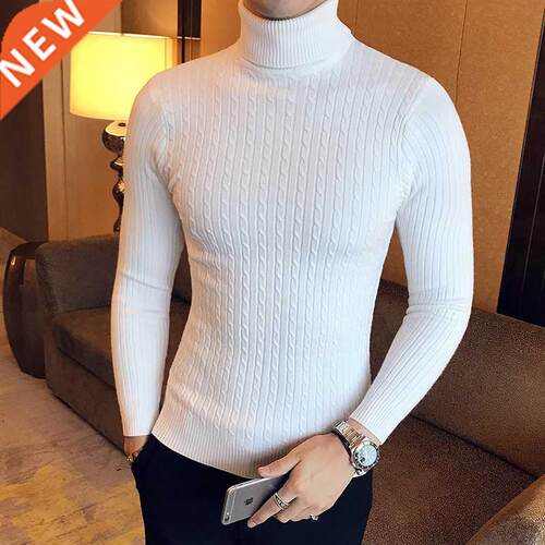 2021 Korean Slim Solid Color Turtleneck Sweater Mens Winter