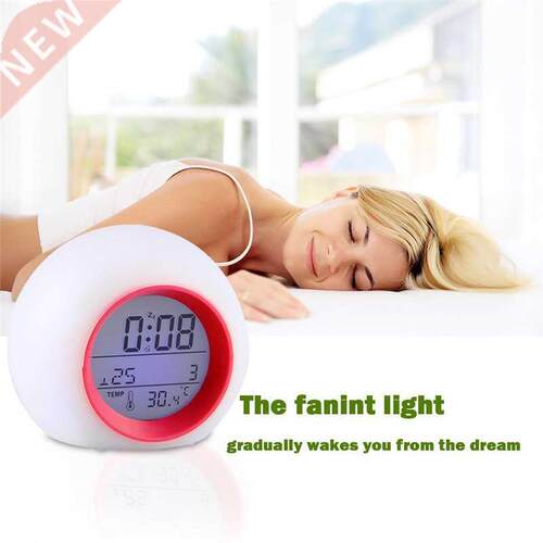 Glowing LED Change Digital Alarm Clock Round LED Children Al