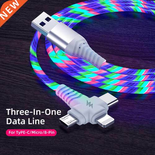 3 in 1 LED Luminous Micro USB Type C Glowing Charging Cable