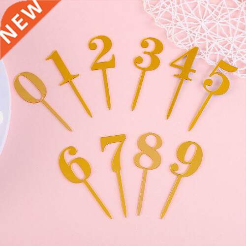 10 Pcs Gold crylic Numbers 0-9 Funny Cke Picks for Night