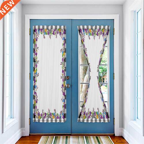 Easter Bunny Flower Daisy Plaid Window Curtain Living Room