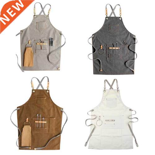 Chef Apron Cotton Canvas Cross Back Adjustable Apron with