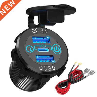 12V/24V Triple USB C Car Charger Socket USB Outlets 30W PD &
