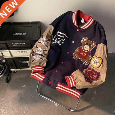 Retro bear embroidered baseball uniform men and women tide i