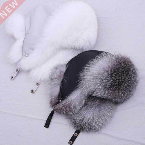 SUPPEV&STTDIO 100% Real Fur Hat for Women Natural Silver