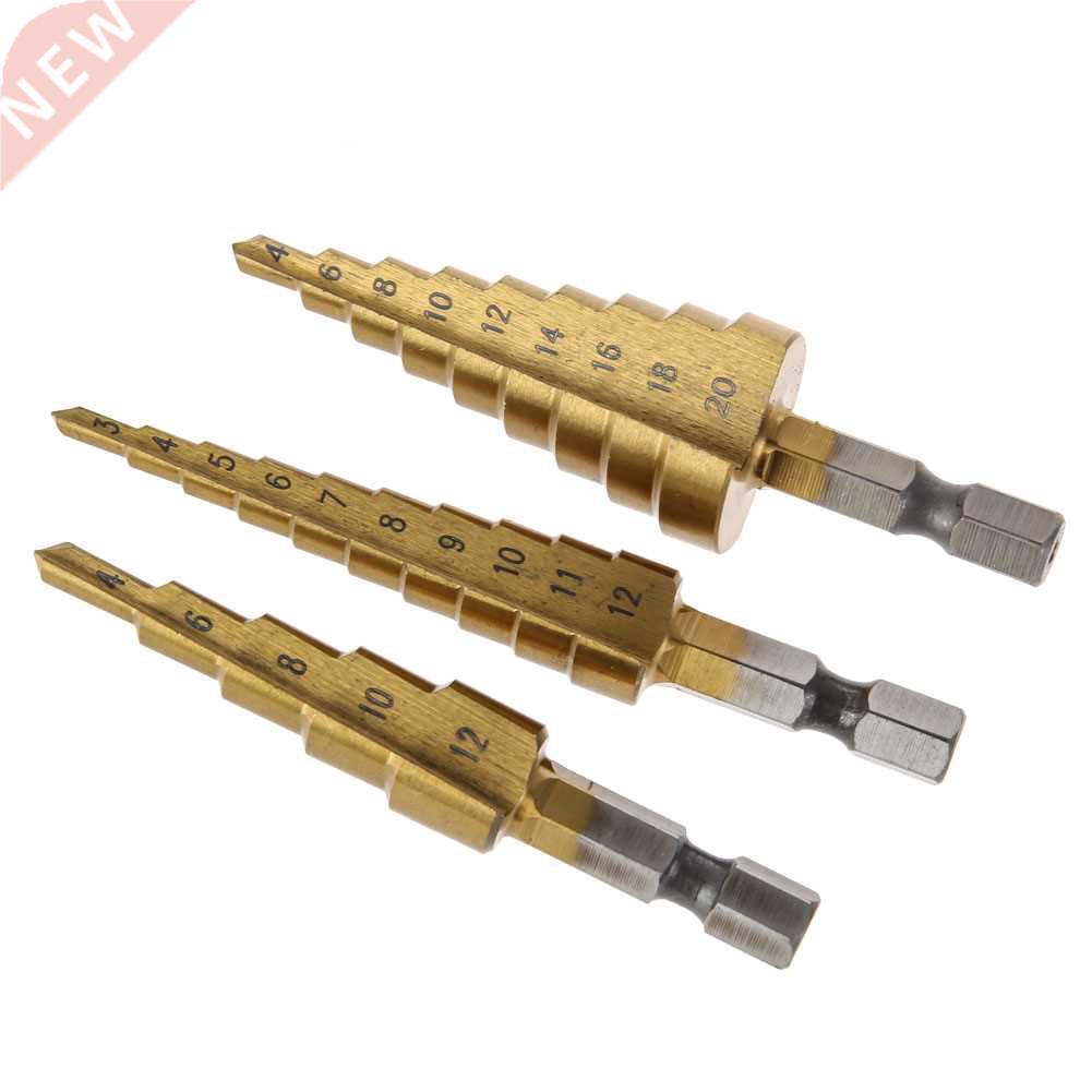 3 pcs Titanium Step Core Drill Bits Set Cone Titanium Coated