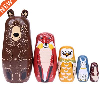 5pcs Bear Ears Russian Matryoshka Doll Wooden Nesting Dolls