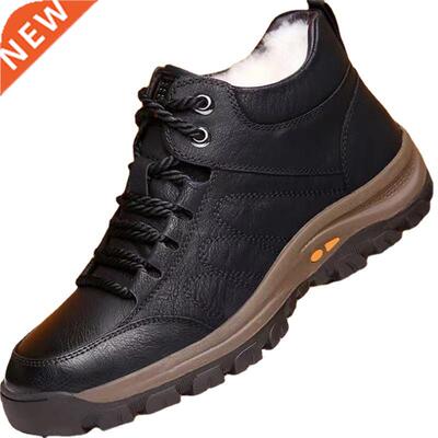 Men Leather Boots Thick Composite Sole Winter Shoes Men Cowh
