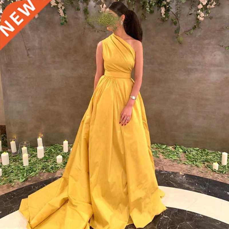 Fashion Taffeta Long A-Line Evening Dresses Yellow 2021 Eleg