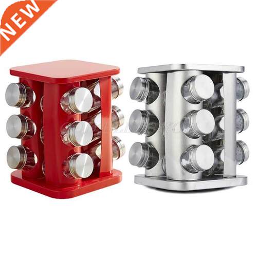 12 Pcs Rotating Base Seasoning Bottles Spice Rack Jars Durab