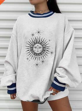 Autumn Winter Sun Star Sweatershirts Womens Casual Loose Pul