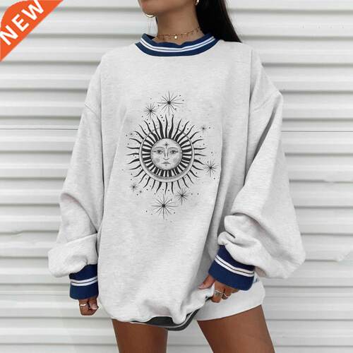 Autumn Winter Sun Star Sweatershirts Womens Casual Loose Pul