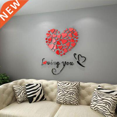 Modern Removable  3D Mirror Heart-shape Quote Flower