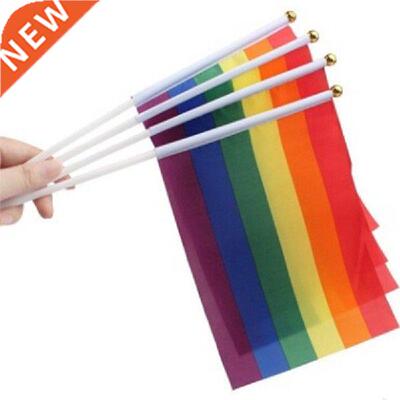 12Pcs Plastic Stick Rainbow Hand Flag Car Flags American