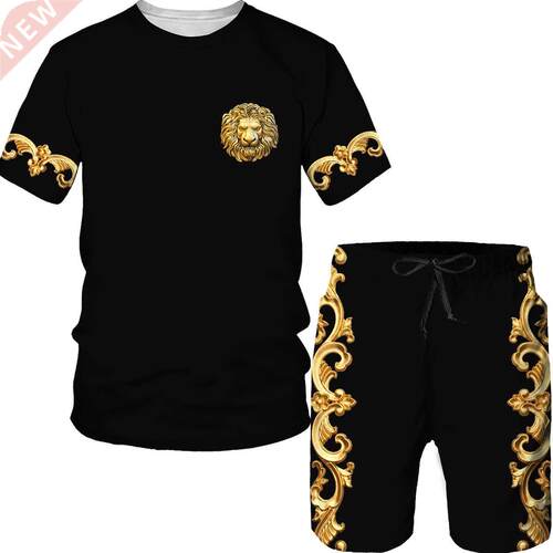 Summer Golden Pattern Lion He Printed Men T-shirt/Shorts/S