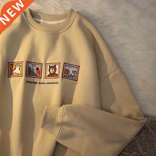 Men Winter Plus Velvet Thick Round Neck Sweatshirt Harajuku