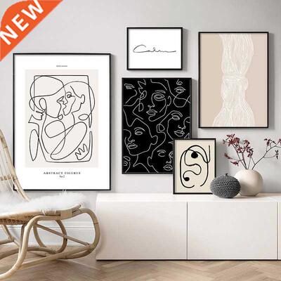 Abstract Line Black White Wall Art Minimalist Print Paintin