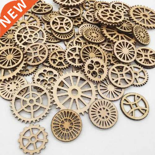 50 Pcs Unfinished Gear Wooden Mixed Shaped for DIY Living