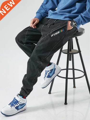 Spring Autumn Sretched Cargo Jeans Men Black Denim Joggers B