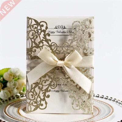 10pcs Glitter Paper Laser Cut Wedding Invitation Card With