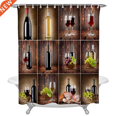 Wine Bottle Sticker Shower Curtains for Bathroom Waterproof