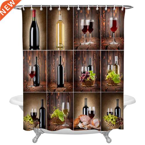 Wine Bottle Sticker Shower Curtains for Bathroom Waterproof