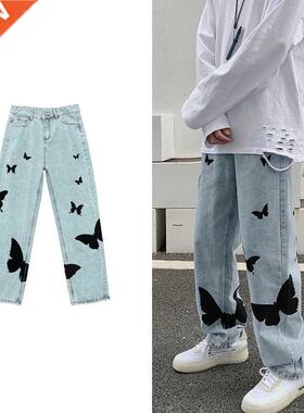 2021 Butterfly print Jeans for Men Pants Loose Baggy Jeans C
