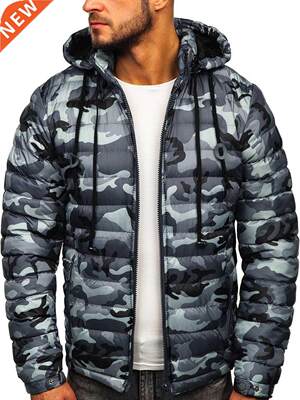 ZOGAA Fashionable Men's Camouflage Hooded Zipper Warm Cotton