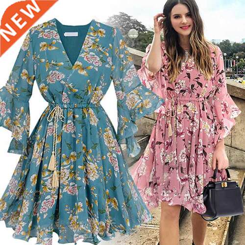 Women Summer Chiffon Dress Print Skirt Big Plus Size Dresses