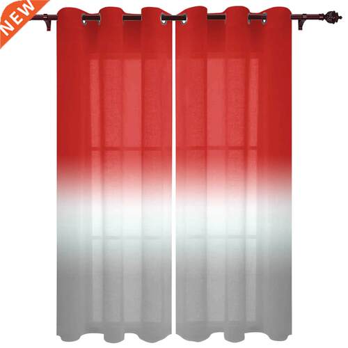 Red White Gradient Window Curtains Kitchen Bedroom Drapes