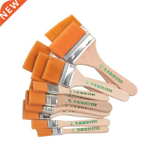 12pcs/Set Flat Nylon Hair Wooden Penholder Oil Painting Brus