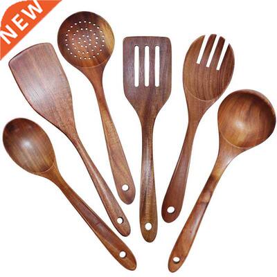 Wooden Utensils Set of 6, Large Kitchen Cooking Utensil for