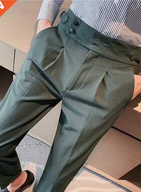 2022 Dress Pants Men British High Waist Straight Pants Men S