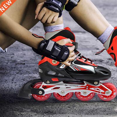 Roller Skates Black Adjustable Inline Speed Skates Shoe