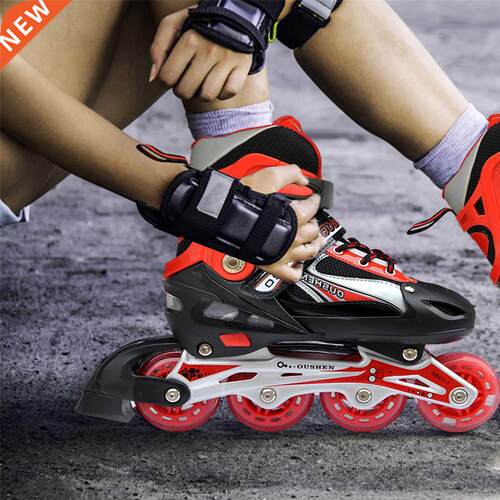 Roller Skates Black Adjustable Inline Speed Skates Shoe