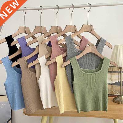 New Tank Top Solid Halter Crop Tops Women Summer Camis Backl