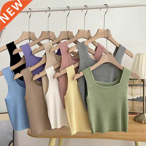 New Tank Top Solid Halter Crop Tops Women Summer Camis Backl