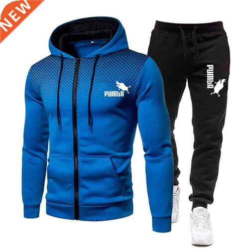 2022 New Men's Suit Printed Hoodie Set Wool Zipper Sweatshir