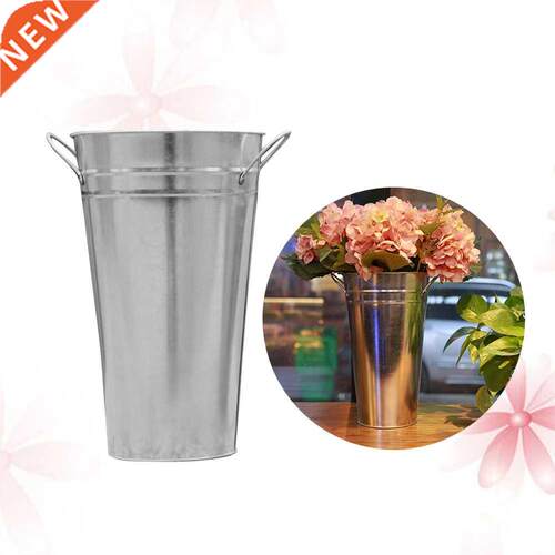 2 Pcs Galvanized Vases French Buckets Metal Tin Flower Pot