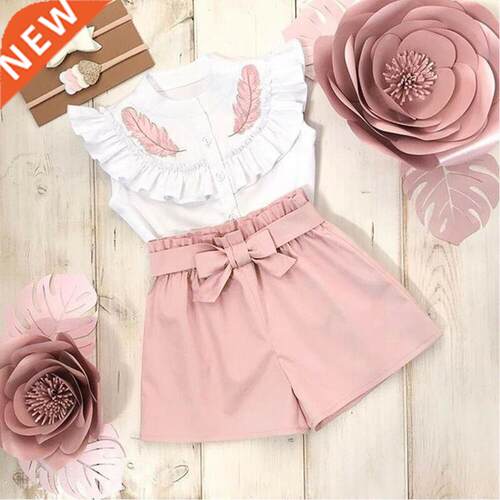 Lovely Kid Baby Girls Feather Clothes Sets Summer Sleeveless