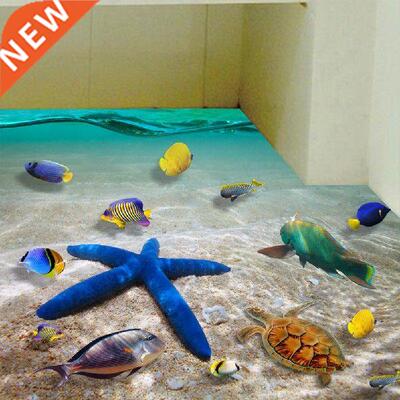 60*90cm Cute 3D Dolphn Floor Stckers Waterproof Bathroom