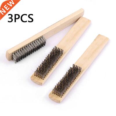 3Pcs Stainless Steel Wire Brush Wood Handle Wire Brush Rust