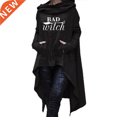 Women hoodies Long Irregular bad witch Tops Kawaii Femmes Sw