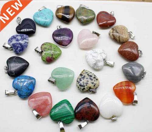 Natural Stone Opal Agates Crystal 20mm Heart Shape Pendant C