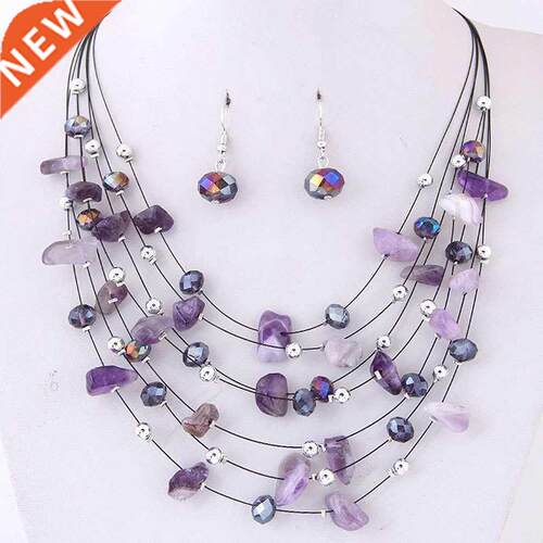 KMVEXO Bridal Wedding Jewelry Sets Women Charm Purple Crysta