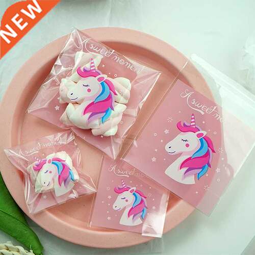 100pcs Pink Unicorn Plastic Self Adhesive Bags Cookie Biscui