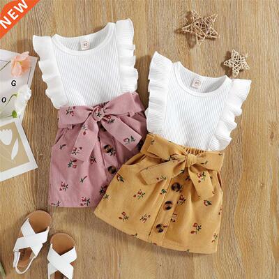 Citgeett Summer Toddler Baby Girls Skirt Set Sleeveless Ruff