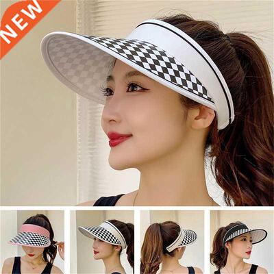 Women Fashion Checkerboard Empty Top Sun Hat Summer Outdoor