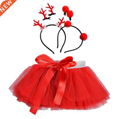 Children's Summer Girl's Red Gauze Skirt Christmas Antler De